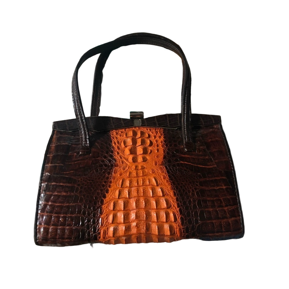 ❤️ exotic Vintage 40s 50s genuine alligator two-tone leather handbag